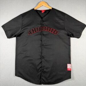 4Hunnid Mens Baseball Jersey Black Red Embroidered Logo Large 11860 Streetwear